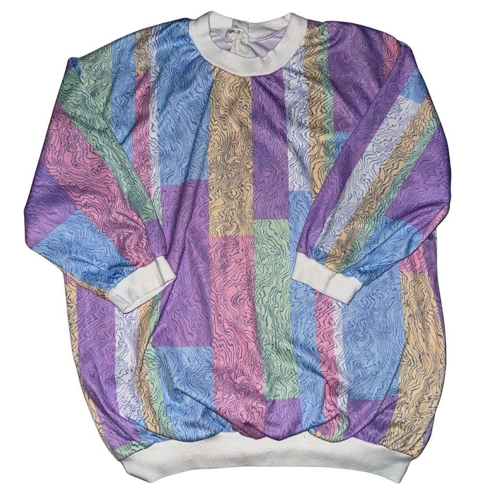 80s 90s vintage long sleeve geometric color block zebra print top